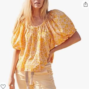 Who What Wear Yellow Floral Puff-Sleeve Blouse